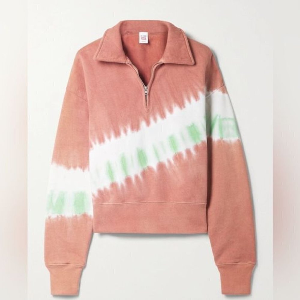 Re/done  ‘70s half zip cotton fleece sweatshirt coral